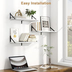 Fun Memories Floating Bookshelves, Set of 3 Wall-Mounted Wood Shelves 24" W x 8" D, Decorative Wall Shelf for Living Room, Bedroom, Bathroom, and Laundry Room (White)