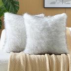 FUTEI Black White Decorative Throw Pillow Covers 26x26 Inch Set of 2,Soft Fluffy Faux Fox Fur Textured Euro Pillow Shams,Modern Home Decor for Couch Living Room
