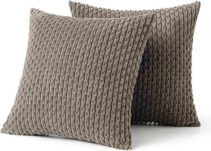 MIULEE Pack of 2 Decorative Throw Pillow Covers 24x24 Inch Soft Boho Striped Textured Corduroy Pillow Covers Modern Farmhouse Home Decor for Couch Bed Sofa Living Room Neutral Brown