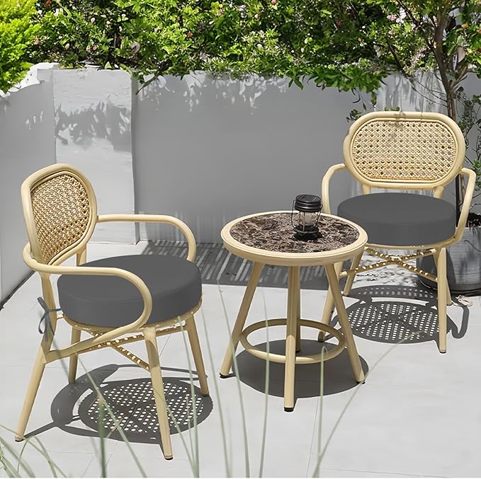 idee-home Outdoor Bistro Chair Cushions, 15”x15”x 3” Thick Outdoor Round Seat Cushions Set of 2 with Ties, Waterproof Round Patio Furniture for Garden
