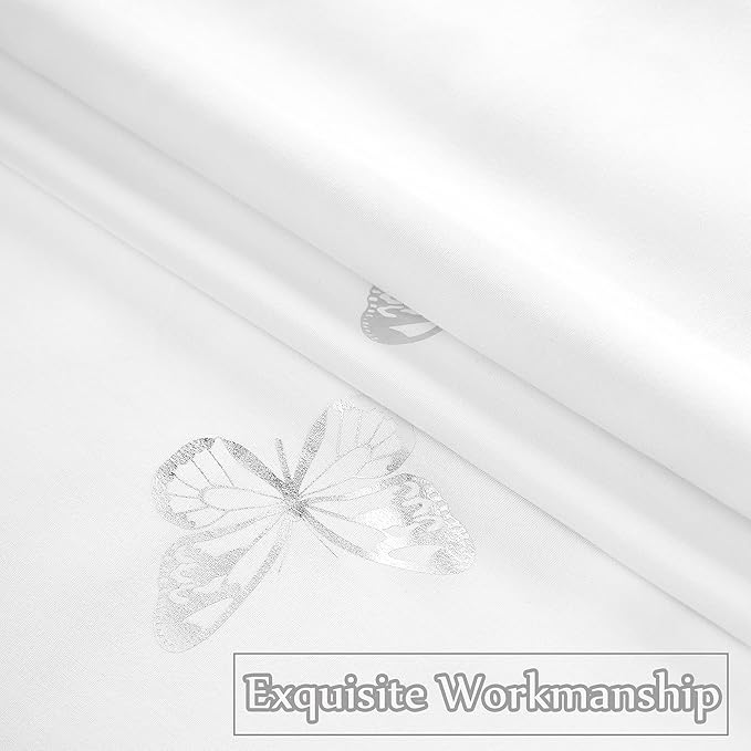 Jubilantex Butterfly Shower Curtain for Bathroom, White Silver Print Farmhouse Waterproof Bathroom Decorative Rustic Kids Shower Curtain with 12 Rust Proof Grommets for Spa Hotel, 70x72 Inches