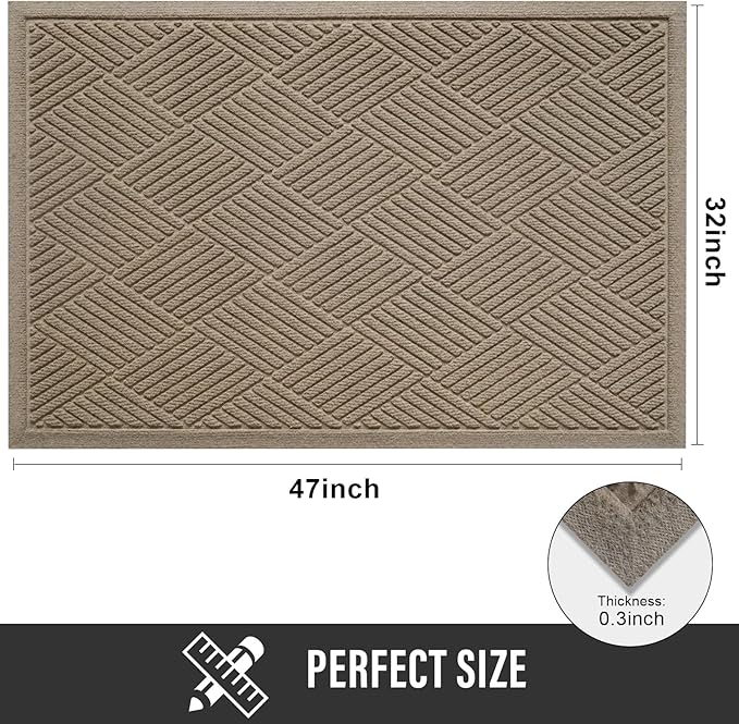 Sturdy Front Door Mat, Absorbent Muddy Dirt Resist Welcome Door Mats Outdoor Indoor, Stain and Fade Resistant, Non-Slip Rubber Backing Low Profile Doormat for Entryway, 47×32, Beige