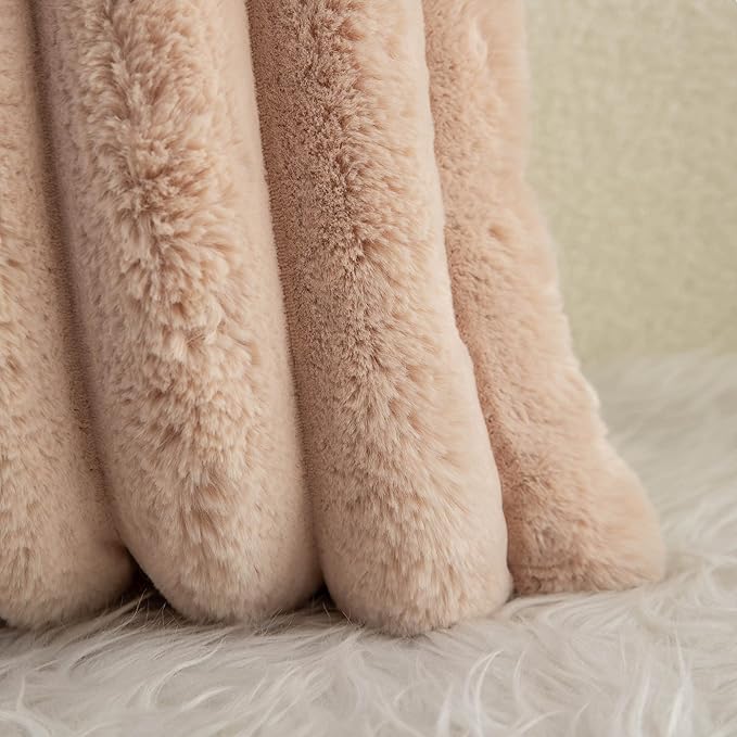 Neelvin Camel Faux Fur Cozy Soft Striped Decorative Throw Pillow Covers 16x16 inch Set of 2,Velvet Pillowcase Cushion Case for Sofa Couch