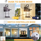 2 Pk Oil Rubbed Bronze Outdoor Sconces Light with Dusk to Dawn Sensor Photocell Exterior Porch Lanterns Outside Wall Lamps Waterproof Brown Metal with Seeded Glass Coach Light Fixtures for House