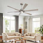 78 Inch Ceiling Fan with Lights and Remote Control, 6 Reversible ABS Blades, 6-Speed Noiseless DC Motor with 4.5" / 12" / 24" Downrods for Bedroom Dining Living Room, Antique Nickel and Gray