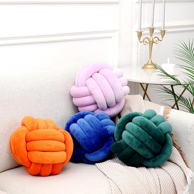 Petrella Knot Pillows Ball Round Throw Pillows Home Decor Cushion Decorative Aesthetic Throw Pillows，Dark Green 8inch