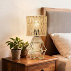 Hamilyeah Boho Table Lamps Set of 2, Small Desk Lamp with Woven Shade, Modern Farmhouse Bedside Lamp for Bedroom, Industrial Table Lamp for Living Room, Decorative Desk Lamp for Office or Nightstand