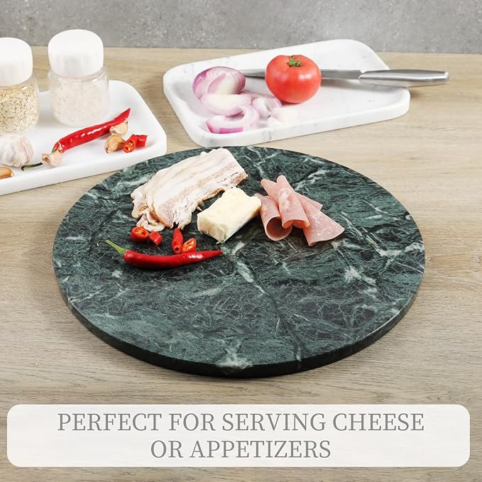 Koville Indian Marble Cutting Board for Kitchen, 16" Round Hand Crafted Marble Slab for Cheese, Charcuterie, Pastry Board - Wedding Gift, House Warming Gift(Indian Green)
