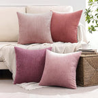 MIULEE Pack of 4 Purple Pink Corduroy Decorative Throw Pillow Covers 20x20 Inch Soft Boho Striped Pillow Covers Modern Farmhouse Home Decor for Winter Sofa Living Room Couch Bed