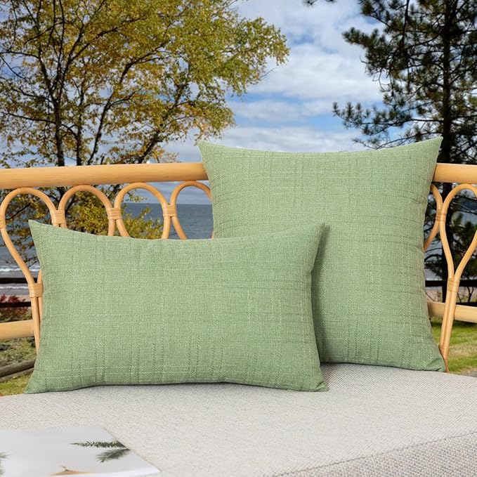 Kevin Textile Pack of 2 Outdoor Waterproof Pillow Covers Spring Decorative Farmhouse Throw Pillow Covers Checkered Couch Pillow Covers Spring for Patio Tent Bed Sofa Living Room 20x20 Inch Sage Green