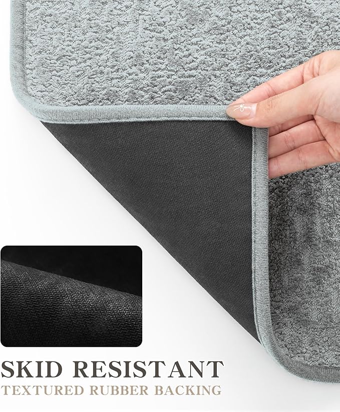 chakme Bathroom Rugs Mat 24x17, Ultra Thin Non Slip Bath Mat Small Quick Dry Absorbent Bath Mat for Bathroom Floor, (Light Grey, 24"x17")