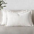 MIULEE Christmas Decorative Lumbar Throw Pillow Covers Neutral Linen Fringe Throw Pillows Set of 2 White Boho Farmhouse Cushion Covers with Tassels for Couch Sofa Bed Living Room Decor 12x20 Inch