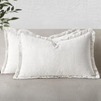 MIULEE Christmas Decorative Lumbar Throw Pillow Covers Neutral Linen Fringe Throw Pillows Set of 2 White Boho Farmhouse Cushion Covers with Tassels for Couch Sofa Bed Living Room Decor 12x20 Inch
