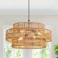 3-Tier Large Rattan Chandeliers, 22.8in Boho Coastal Pendant Lights, Wicker Hanging Ceiling Lights Hemp Rope Lighting Fixture, for Dining Room, Kitchen Island, Living Room