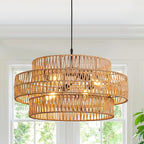 3-Tier Large Rattan Chandeliers, 22.8in Boho Coastal Pendant Lights, Wicker Hanging Ceiling Lights Hemp Rope Lighting Fixture, for Dining Room, Kitchen Island, Living Room
