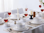 Porcelain Dinnerware Sets for 6, 24pcs High-sided Plates and Bowls Set, White Chip and Scratch Resistant Dinner Set - Dishwasher & Microwave Safe Dinging Dishes Set, QOMO-1996