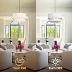 16 Inch Modern Farmhouse Chandelier – Layered Linen Strips Hanging Pendant Light, Dimmable Rustic Lighting Fixture for Dining Room, Kitchen Island, Living Room, Entryway, Foyer
