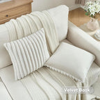 FUTEI Cream White Striped Decorative Throw Pillow Covers 20x20 Inch Set of 2,Square Winter Decorations Couch Pillow Case,Soft Cozy Faux Rabbit Fur & Velvet Back,Modern Home Decor for Bed