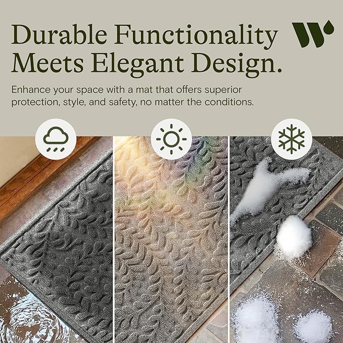 WaterHog Indoor/Outdoor Door Mat, 2' x 3' Made in USA, Durable & Skid-Resistant Front Door Rug, Decorative, Water-Trapping & Heavy-Duty Entryway Floor Mat For Your Home, Boxwood Collection Medium Grey