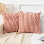 Kevin Textile Throw Pillow Covers Soft Corduroy Decorative Set of 2 Boho Striped Pillow Covers Valentines Day Pillowcases Farmhouse Home Decor for Couch Bed Sofa Living Room 22x22 Inch Baby Pink
