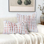 Boho Chenille Tufted Pillow Cover 12x20 Inch Set of 1, Farmhouse Striped Decorative Pillow Covers Accent Fluffy Neutral Lumbar Pillowcases for Couch Sofa Bedroom Living Room, Orange White