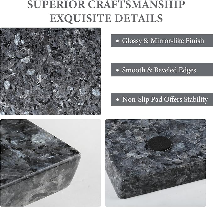 Koville Norwegian Natural Granite Cutting Board for Kitchen, 12x8inch Hand Crafted Stone Slab for Cheese, Charcuterie, Pastry Board - Wedding Gift, House Warming Gift