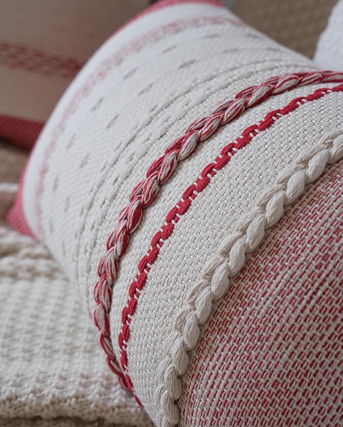 Christmas Lumbar Pillow Covers 14x36 Inch Long, Red Textured Boho Christmas Decorative Couch Pillow Cases for Farmhouse Home Decor, Accent Cushion Cover for Sofa, Bed, Living Room, Bedroom, Pack of 1