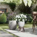 DTY Signature Mount Belford Lightweight and Durable Modern Fiberstone Egg Shaped Planter for Indoor Outdoor Drainage Hole & Rubber Plug Weather Resistant, 10" H x 12" Dia, 10" Opening - Small, Gray