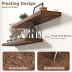 Floating Shelves for Wall with Invisible Brackets, Wall Mounted Engineered Wood Shelves with Wood Grain for Living Room, Bathroom, Kitchen Decor and Storage, Oak, 36"L Set of 2, Rustic Brown