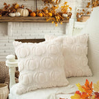 GEEORY Fall Pumpkins Soft Plush Pillow Covers, 16 x 16 Inch Set of 2, Fluffy Faux Fur Wool Decorative Farmhouse Cushion Case for Sofa Home Decoration Beige Pumpkin GC020-16