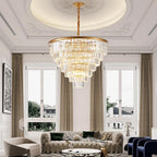 7-Tiers 22 Lights Gold Crystal Chandelier Luxury 35.46" Modern Contemporary Crystal Pendant Ceiling Lighting Crystals Light Fixture for Living Room Hotel Lobby Restaurant Foyer High Ceiling