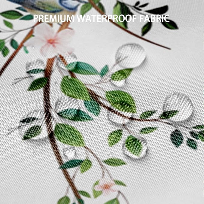Green Leaves Birds Shower Curtain Hanging Vine Plant with Floral Shower Curtains for Bathroom Waterproof Polyester Fabric Bath Curtain 72 x 72 Inch with 12 Hooks