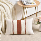 Fancy Homi Set of 2 Rust Boho Long Lumbar Decorative Throw Pillow Cover 14x24 Inch for Couch Bed Sofa, Aesthetic Modern Organic Fall Room Decor, Soft Cotton Cute Terracotta Farmhouse Cushion Case