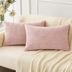 MIULEE Pack of 2 Couch Valentines Throw Pillow Covers 12x20 Inch Soft Spring Pink Chenille Pillow Covers for Sofa Living Room Solid Dyed Pillow Cases