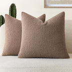 Foindtower Pack of 2, Curly Faux Fur Decorative Throw Pillow Covers Soft Neutral Plush Cushion Case with Zipper Cozy Modern Pillowcase for Home Living Room Couch Bed Sofa 20 x 20 Inch, Chocolate