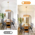 18'' Rattan Farmhouse Chandelier, 3-Lights Boho Large Pendant Light Fixture,Hand Woven Chandeliers for Dining Room with Fabric Shade, Hanging Rattan Drum Light Fixtures for Kitchen Hallway