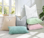 decorUhome Couch Throw Pillow Covers 16x16 Set of 2, Decorative Soft Euro Neutral Chenille Pillow Covers with Elegant Design for Sofa Bed Living Room Home Decor, Beige