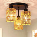 Boho Rattan Ceiling Light Fixture, Mini Rattan Chandelier Lighting Fixture, Hand Woven Ceiling Light Fixtures for Hallway Bedroom Kitchen Entryway Living Room (Brown)