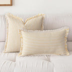 Throw Pillow Covers 20x20 Set of 2 Striped Fringe Pillow Cover Farmhouse Cushion Covers with Tassel Neutral Boho Pillows Decorative Square Pillowcase for Couch Sofa Bed, Yellow