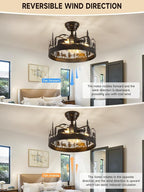 Black Chandelier Fan with，Farmhouse Rustic Ceiling Fan with Light and Remote, Adjustable Height, Rustic Chandeliers for Living Room, Bedroom, Hallway, Entryway Kitchen Lighting