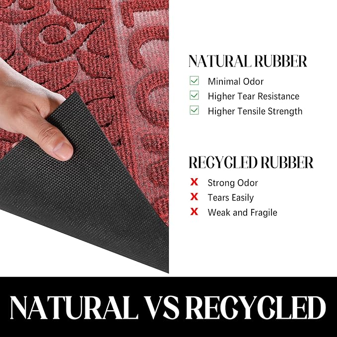 Yimobra Welcome Mat Outdoor 29.5x17, Waterproof Non-Slip Outdoor Mats for Front Door Outside Entrance, Low-Profile Entryway Mat Indoor for Garage Patio, Wine Red