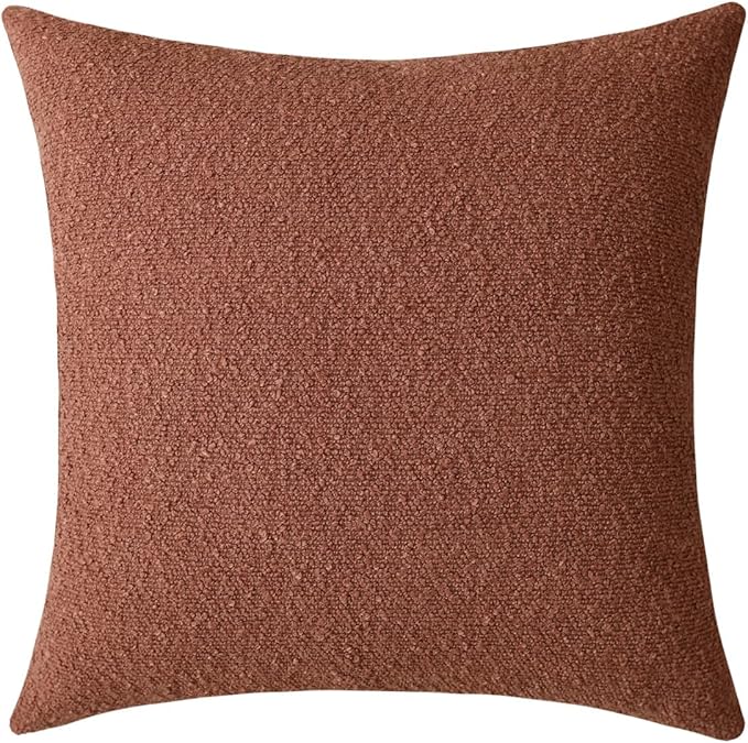 Jeneoo Ocher Decorative Square Thick Accent Terracotta Throw Pillow Covers Fine Textured Boucle Couch Cushion Case for Sofa Decor, Set of 1, 24 x 24 Inch