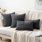 MIULEE Grey Corduroy Pillow Covers Pack of 2 Boho Decorative Spliced Throw Pillow Covers Soft Solid Couch Pillowcases Cross Patchwork Textured Cushion Covers for Living Room Bed Sofa 12x20 inch