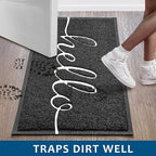 EARTHALL Door Mat 2-Pack Outside Inside Hello Doormat 30"x17.5" Durable Floor Mat Non Slip Mat Ultra Absorb Mud Easy Clean Front Doormat for Garage, Entryway, Patio, High Traffic Areas, Black