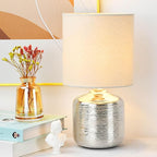 Lampwell Beno Small Table Lamp for Living Room as Bedside Table Lamp for Bedroom,Modern Ceramic Table Lamp,Kids Table Lamp,Night Table Lamp,Φ6.3×H11.81IN,Bulb Excluded,Grey Chrome Table Lamp
