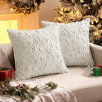MIULEE Christmas Snowflake Decorative Throw Pillow Covers Set of 2,Soft Fluffy Faux Wool Winter Holiday Couch Pillows for Farmhouse Boho Home Decor Sofa Bed Porch Living Room 20x20 Inch Cream White