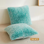 XeGe 2 Pieces Faux Fur Throw Pillow Covers, Shaggy Fluffy Cushion Covers, Cute Fuzzy Decorative Pillow Covers, Plush Furry Velvet Pillowcases for Bed Couch Living Room (18''x18'', Aqua Ombre)