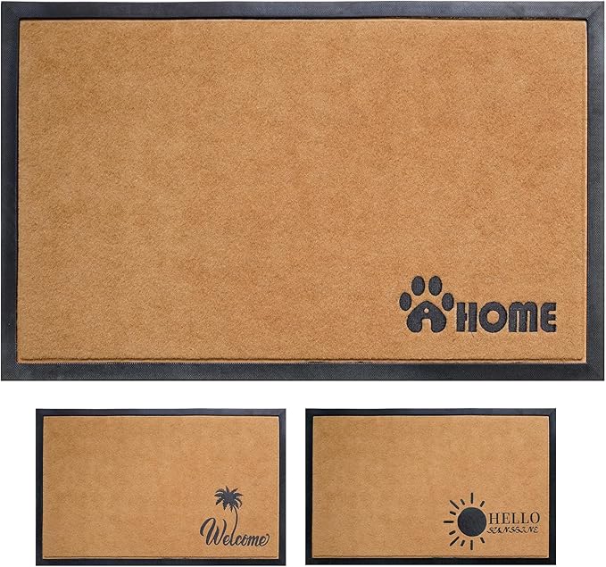 Dirt Trapping Outdoor Welcome Mats, 17x30 Durable Non-Slip Door Mat Outside Entrance, Low Profile Easy Clean Doormat for Patio Porch Front Indoor Entryway, Brown