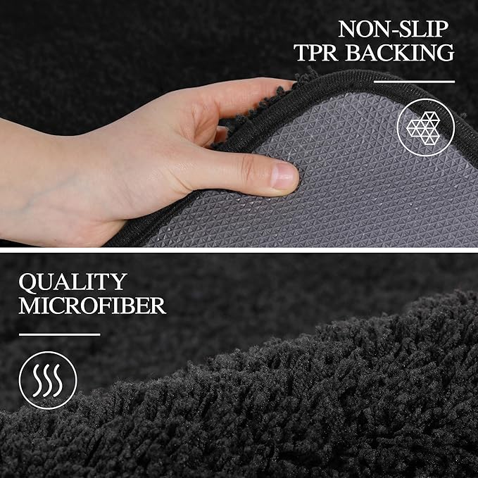 Walensee Large Bathroom Rug (24 x 48, Black) Extra Soft and Absorbent Shaggy Bath Mat Machine Washable Microfiber Non Slip Luxury Floor Mat