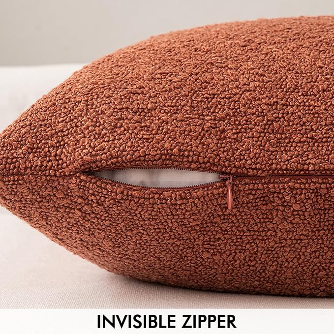 MIULEE 12x20 Inch Decorative Lumbar Throw Pillows for Bed Set of 2 Textured Boucle Neutral Winter Throw Pillow Covers Burnt Orange Accent Solid Pillowcases Sofa Livingroom Home Decor